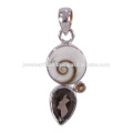 Shiva Eye And Smoky Quartz With Pear Gemstone 925 Solid Silver Pendant